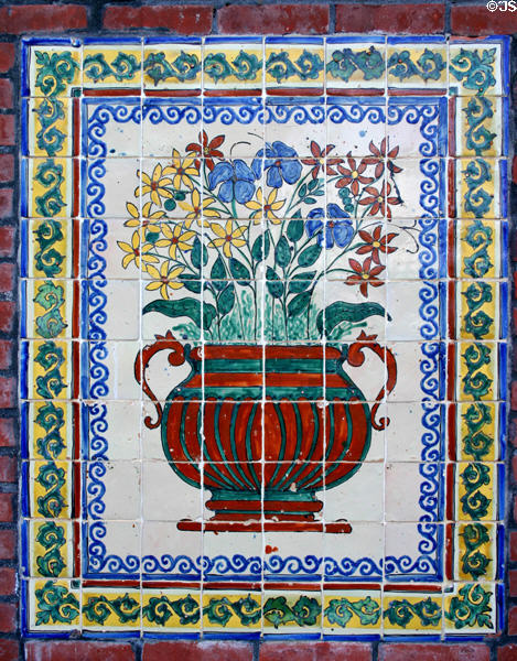 George White & Anna Gunn Marston residence arts & crafts tile mural detail showing flowers in vase (not by Gill). San Diego, CA.