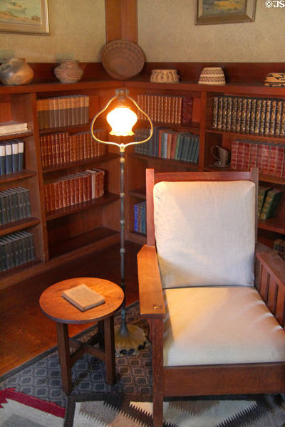Arts & crafts table & chair with pole lamp in library at Marston House Museum. San Diego, CA.