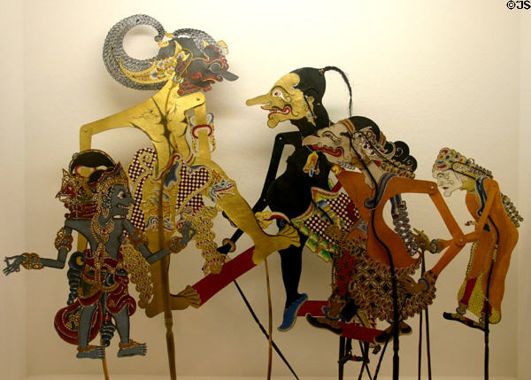Indonesian shadow puppets of parchment at Mingei Museum. San Diego, CA.