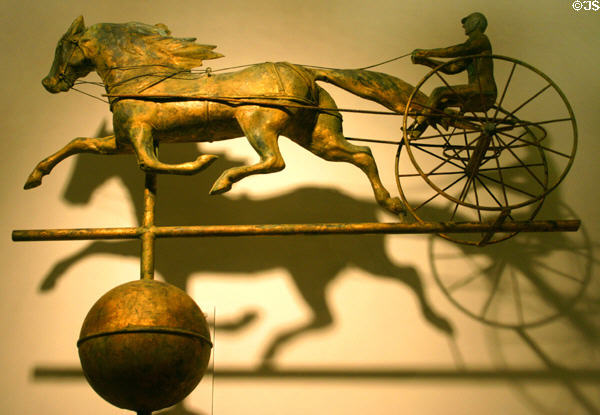 Horse & sulky weathervane (19th C) by J.L. Mott at Mingei Museum. San Diego, CA.