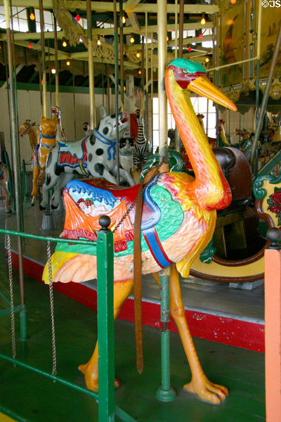Carved stork at Balboa Park Carousel. San Diego, CA.