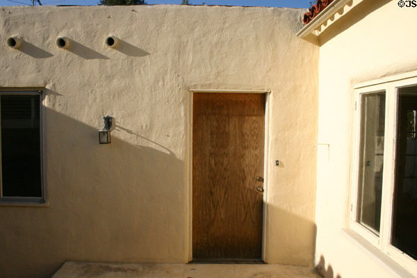 Courtyard entrance of Lilian Rice row house (6112 Paseo Delicias). Rancho Santa Fe, CA.