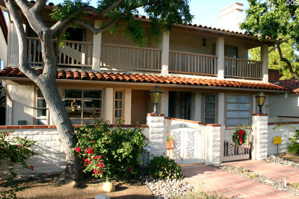 Spanish colonial style house (c1927) (6132 Paseo Delicias). Rancho Santa Fe, CA. Style: Mission revival.
