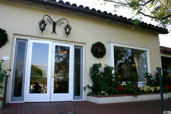 Entrance to The Inn (1923) originally designed to provide luxury rooms to prospective purchasers of the Santa Fe lands & now an upscale hotel. Rancho Santa Fe, CA. Architect: Lilian Jenette Rice.