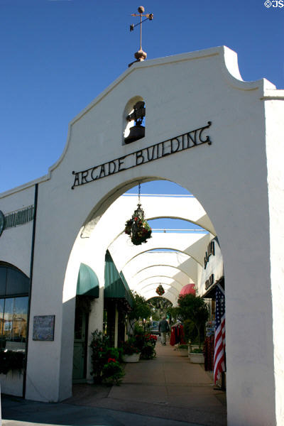 Arcade building (1926) (7910 Girard Ave.). La Jolla, CA. Style: Mission Revival. Architect: Herbert Palmer.