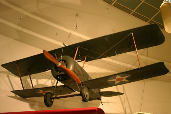 Thomas Morse S-4C biplane (1918) scout made in Ithaca, NY, at San Diego Aerospace Museum. San Diego, CA.