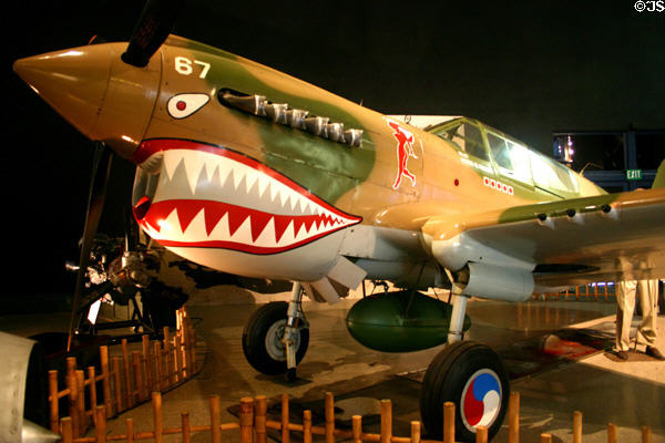 Curtiss P-40 (1940-44) fighter in colors of Flying Tigers at San Diego Aerospace Museum. San Diego, CA.