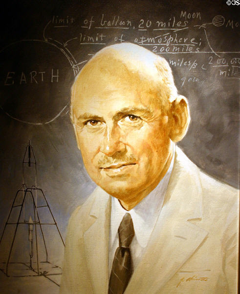 Portrait of Dr. Robert Hutchings Goddard (1882-1945) American rocket pioneer in International Aerospace Hall of Fame. San Diego, CA.