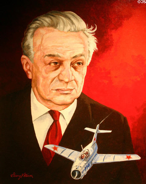 Portrait of Artyom Ivanovich Mikoyan (1905-1970) Russian MiG designer in International Aerospace Hall of Fame. San Diego, CA.
