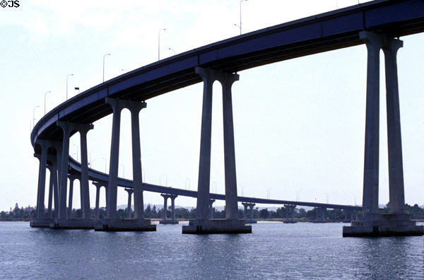 Coronado Bridge (1969) (curved 2.23 mi. long). San Diego, CA. Architect: Robert Mosher.