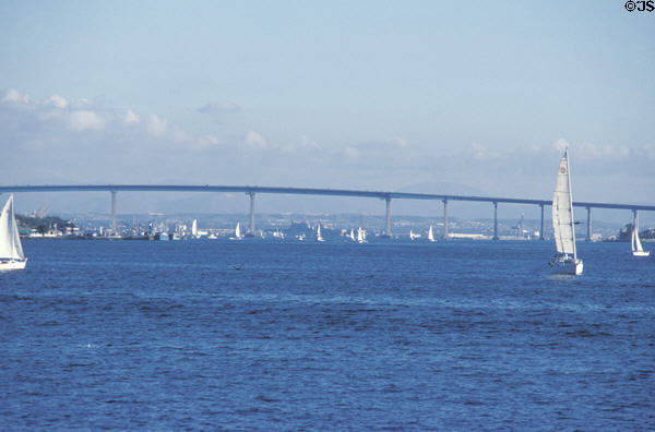 Sailboats against Coronado Bridge. San Diego, CA.