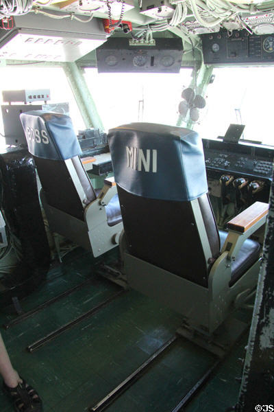 Chairs of flight control on bridge of Midway aircraft carrier. San Diego, CA.
