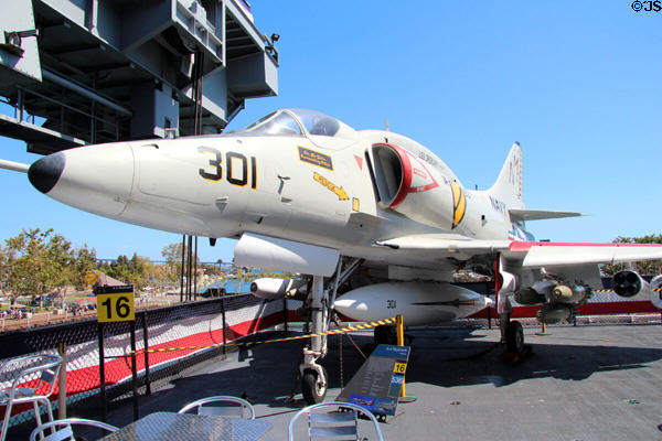 Douglas A-4 Skyhawk jet carrier-based attack bomber (1956) at Midway aircraft carrier museum. San Diego, CA.