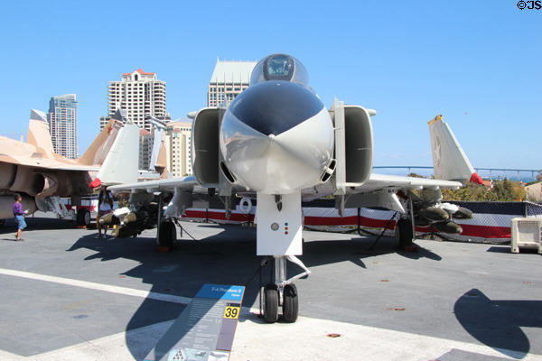 McDonnell Douglas F-4S Phantom II jet carrier-based fighter (1958-87) at Midway aircraft carrier museum. San Diego, CA.
