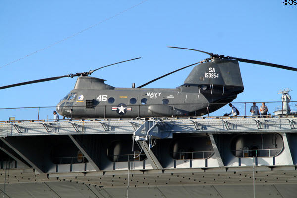 Boeing CH-46 Sea Knight twin-rotor helicopter (1964) at Midway aircraft carrier museum. San Diego, CA.