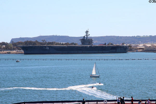 Aircraft carrier USS Carl Vinson (CVN-70) seen from Midway. San Diego, CA.