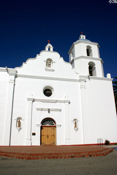 San Luis Rey Mission Church facade. Oceanside, CA.