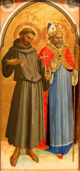 St Francis & Bishop Saint tempera painting (late 1420s) by Fra Angelico at J. Paul Getty Museum Center. Malibu, CA.
