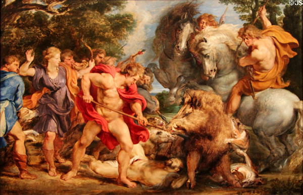 Calydonian Boar Hunt painting (1611-2) by Peter Paul Rubens at J. Paul Getty Museum Center. Malibu, CA.