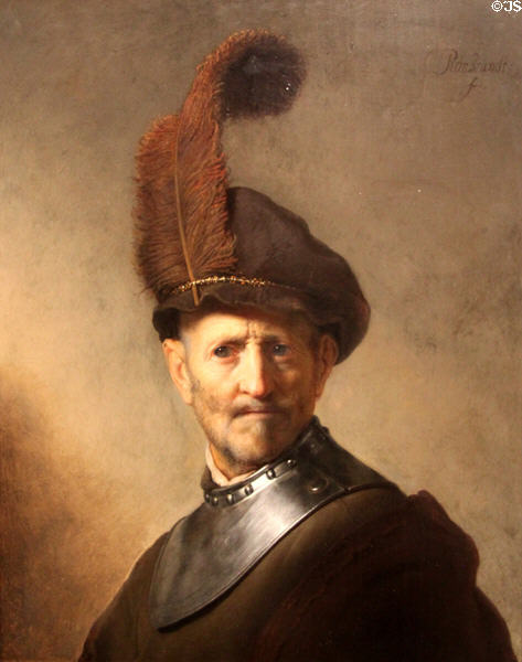Old Man in Military Costume painting (c1630-1) by Rembrandt at J. Paul Getty Museum Center. Malibu, CA.