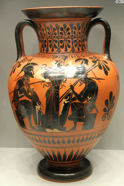 Greek terracotta black-figure amphora with Achilles & Ajax Gaming (c510 BCE) from Athens at Getty Museum Villa. Malibu, CA.