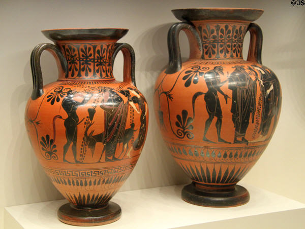 Greek terracotta black-figure amphorae with Dionysos (c510 BCE) from Athens at Getty Museum Villa. Malibu, CA.
