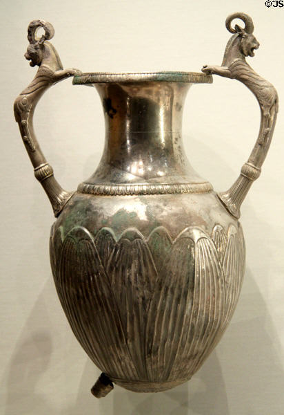 Persian silver & gold spouted jar with lion-griffon handles (350-325 BCE) at Getty Museum Villa. Malibu, CA.