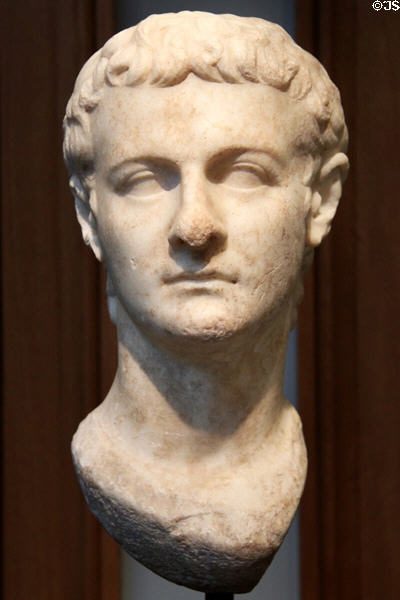 Roman marble head of Emperor Caligula (c40 CE) from Asia Minor at Getty Museum Villa. Malibu, CA.