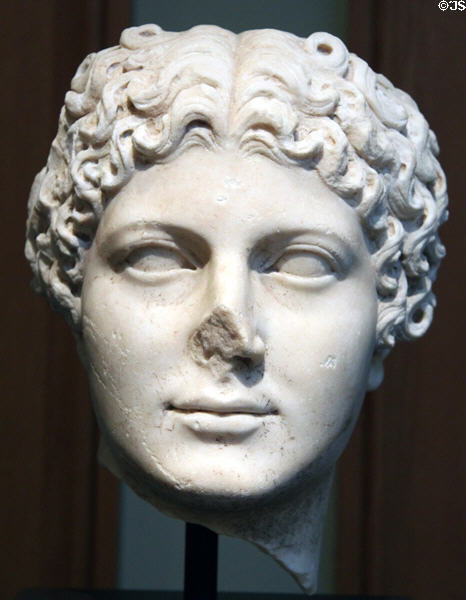 Roman marble head of Agrippina the Younger (c50 CE) at Getty Museum Villa. Malibu, CA.
