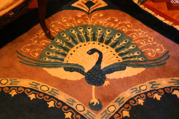 Carpet with peacock at Kimberly Crest House. Redlands, CA.