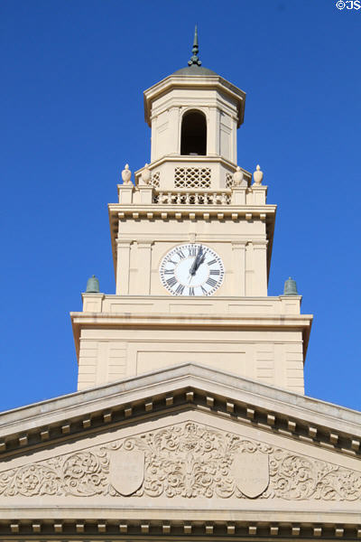 Clock tower atop Memorial Chapel at Redlands University. Redlands, CA.