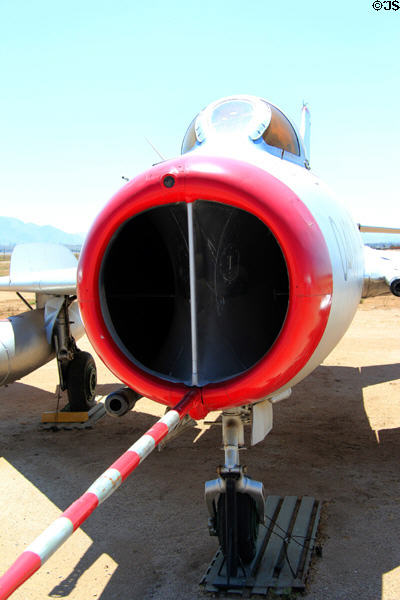 Air intake through nose of MIG-19 Farmer (1960s) at March Field Air Museum. Riverside, CA.