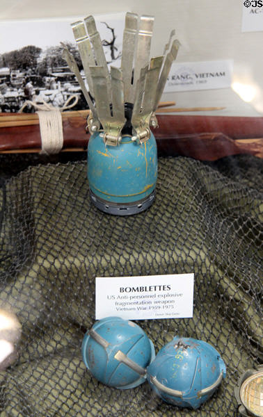 US anti-personnel explosive fragmentation bomblettes from Vietnam War (1959-75) at March Field Air Museum. Riverside, CA.