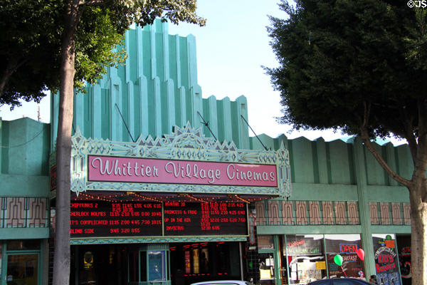Whittier Village Cinema (former Wardman Theatre) (1931) (7038 Greenleaf Ave.). Whittier, CA. Style: Art Deco. Architect: David S. Bushnell.