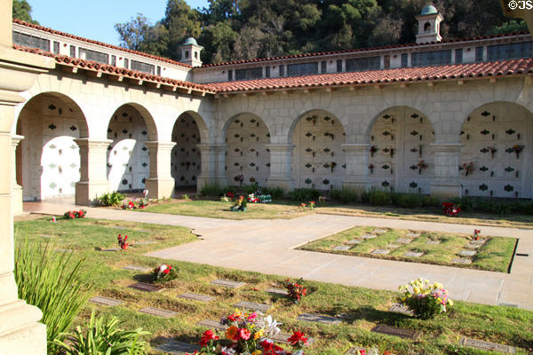Courtyard of Rose Hills Memorial Park Peace Mausoleum. Whittier, CA.