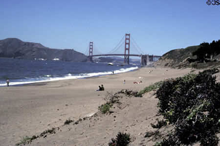 Golden Gate Bridge from South Bay beaches. San Francisco, CA.