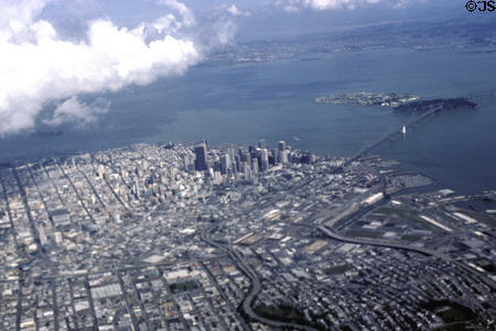 Aerial view of downtown skyline. San Francisco, CA.