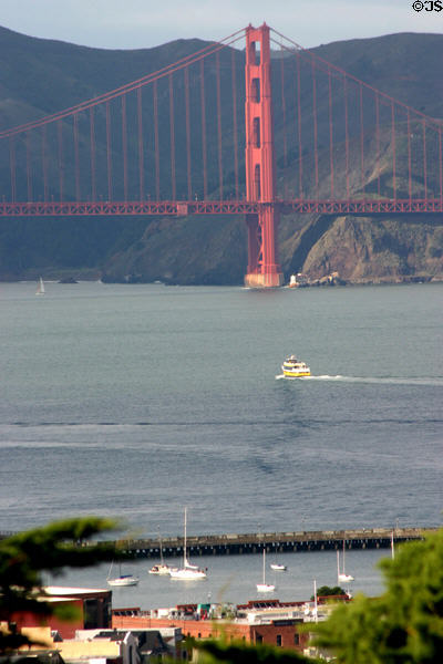 Golden Gate Bridge tower from Coit Tower. San Francisco, CA.