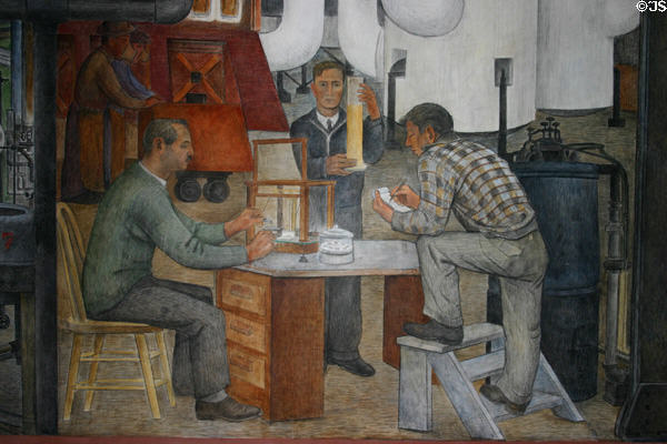 Laboratory workers mural by Ralph Stackpole (1934) in Coit Tower. San Francisco, CA.