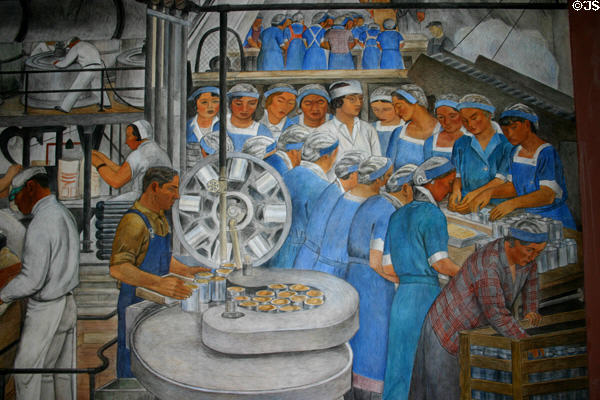 Cannery workers mural by Ralph Stackpole (1934) in Coit Tower. San Francisco, CA.