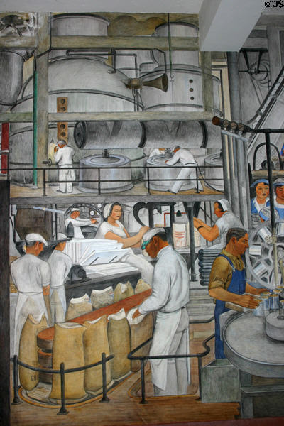 Packaging line workers mural by Ralph Stackpole (1934) in Coit Tower. San Francisco, CA.
