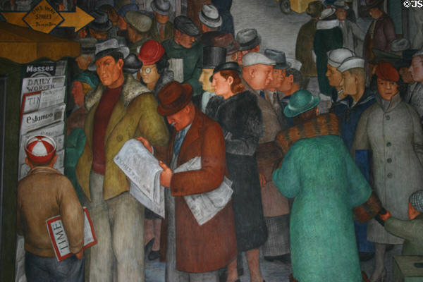 Crowd in the street mural by Victor Arnautoff (1934) in Coit Tower. San Francisco, CA.
