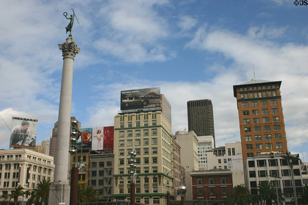 Buildings on east side of Union Square column. San Francisco, CA.