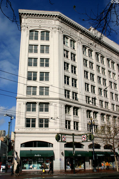 Angled building at 998 Market Street at Golden Gate Street. San Francisco, CA.