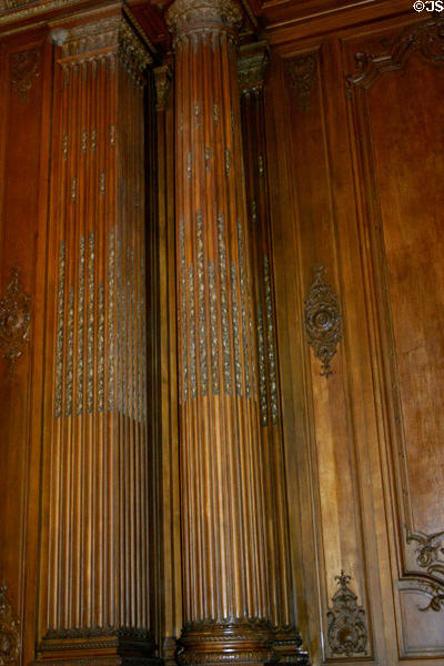 City Hall Board of Supervisors chambers wooden column detail. San Francisco, CA.