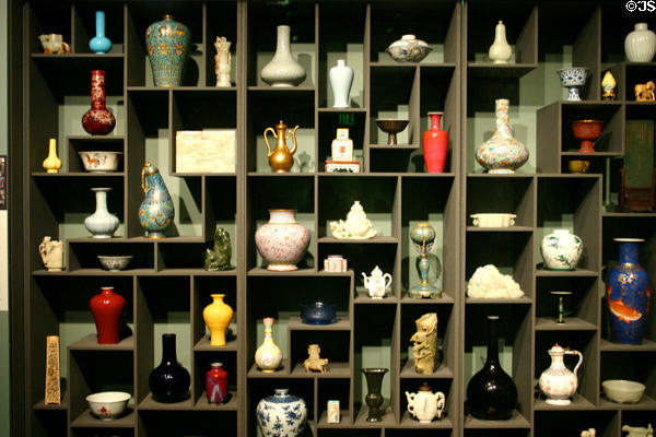Array of Chinese pottery, porcelain & other vessels. San Francisco, CA.