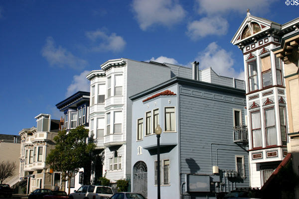 Mission District Victorian houses on 17th St. off Dolores. San Francisco, CA.