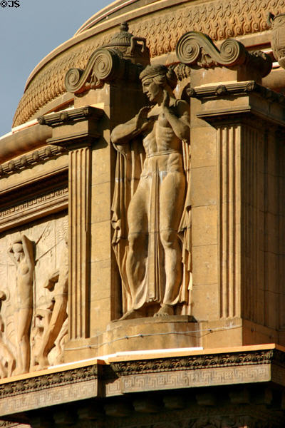 Sculpted muscular figure on facade of Palace of Fine Arts. San Francisco, CA.