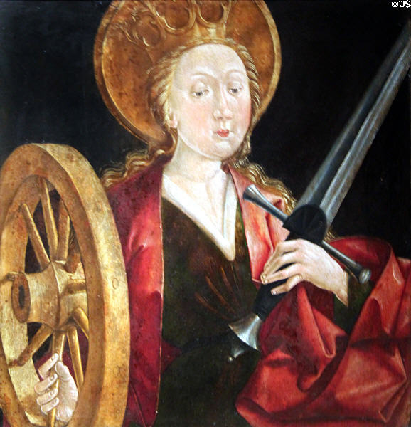St Catherine of Alexandria painting (c1460) by Frederick Pacher of Austria at Legion of Honor Museum. San Francisco, CA.