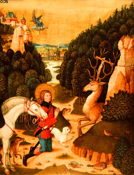 Vision of St Eustace painting (c1500) by a German artist at Legion of Honor Museum. San Francisco, CA.